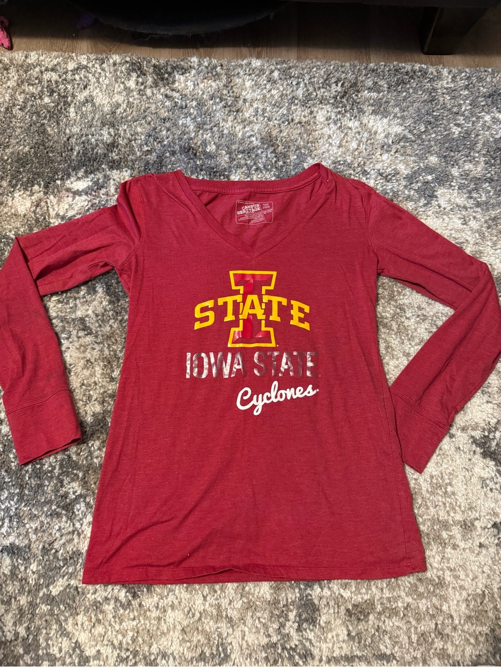 Campus Heritage Red Iowa State V-Neck Long Sleeve Tee